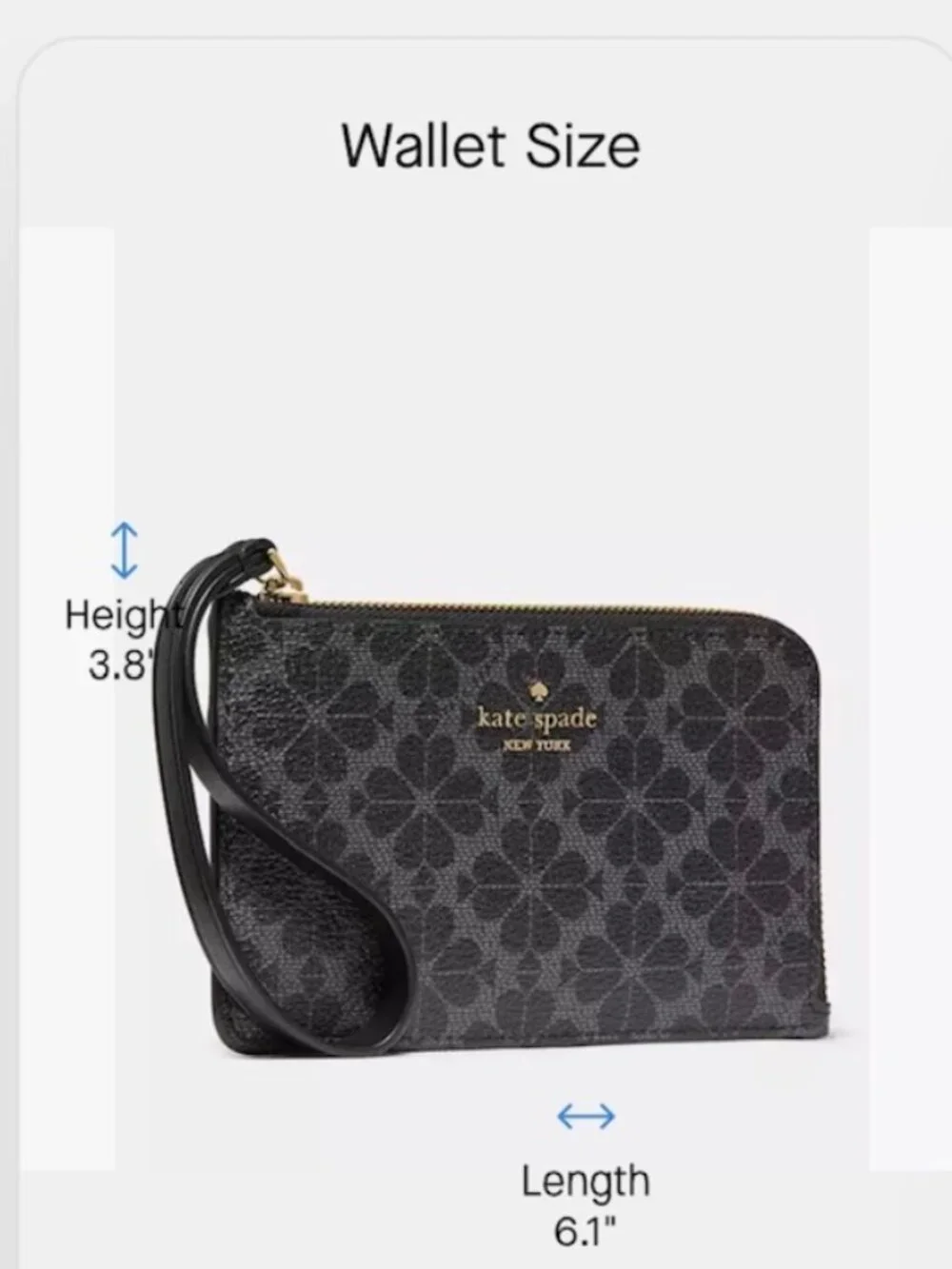 Kate Spade Lucy Spade Flower Small Card Holder Wristlet Black KM460 NWT